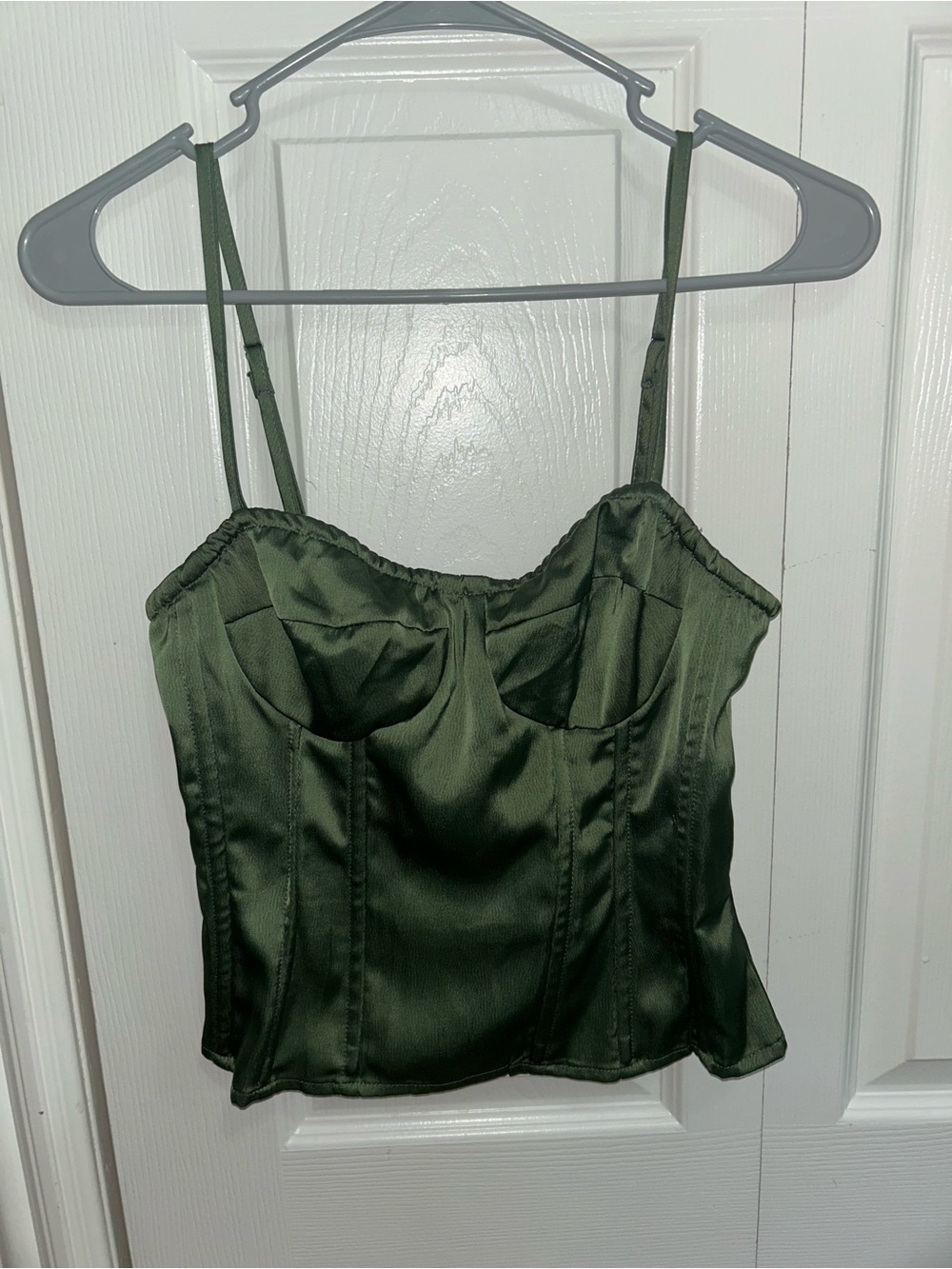 PrettyLittleThing Olive Satin Bustier Cami Top